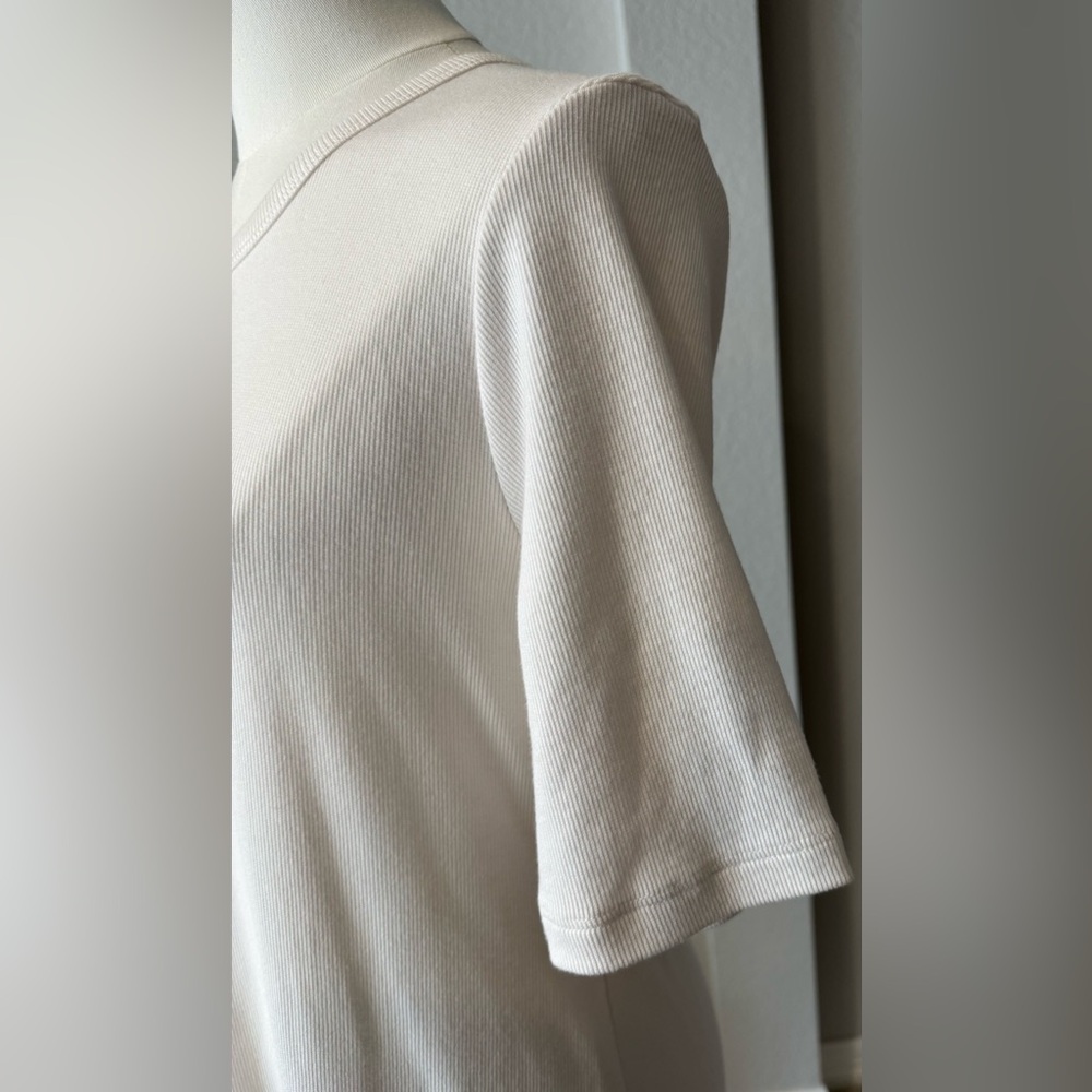 AYR The Moderne Dress Seashell Cream Color Ribbed T-Shirt Dress w/ Side Slit - Picture 8 of 15